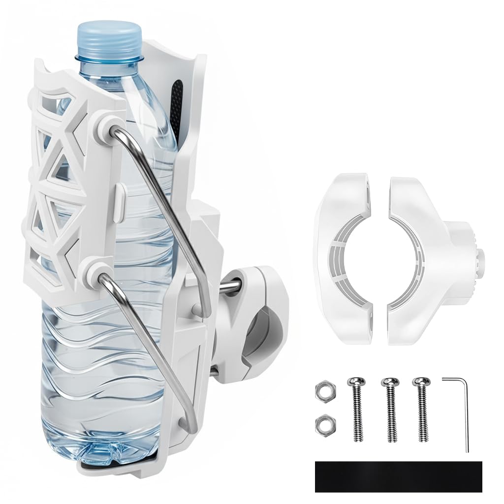 CAGE SERIES - Motorcycle Water Bottle Adjustable Rack/Holder  2.0 | 360° Rotation Adjust - ( UNIVERSAL) - PEARL WHITE