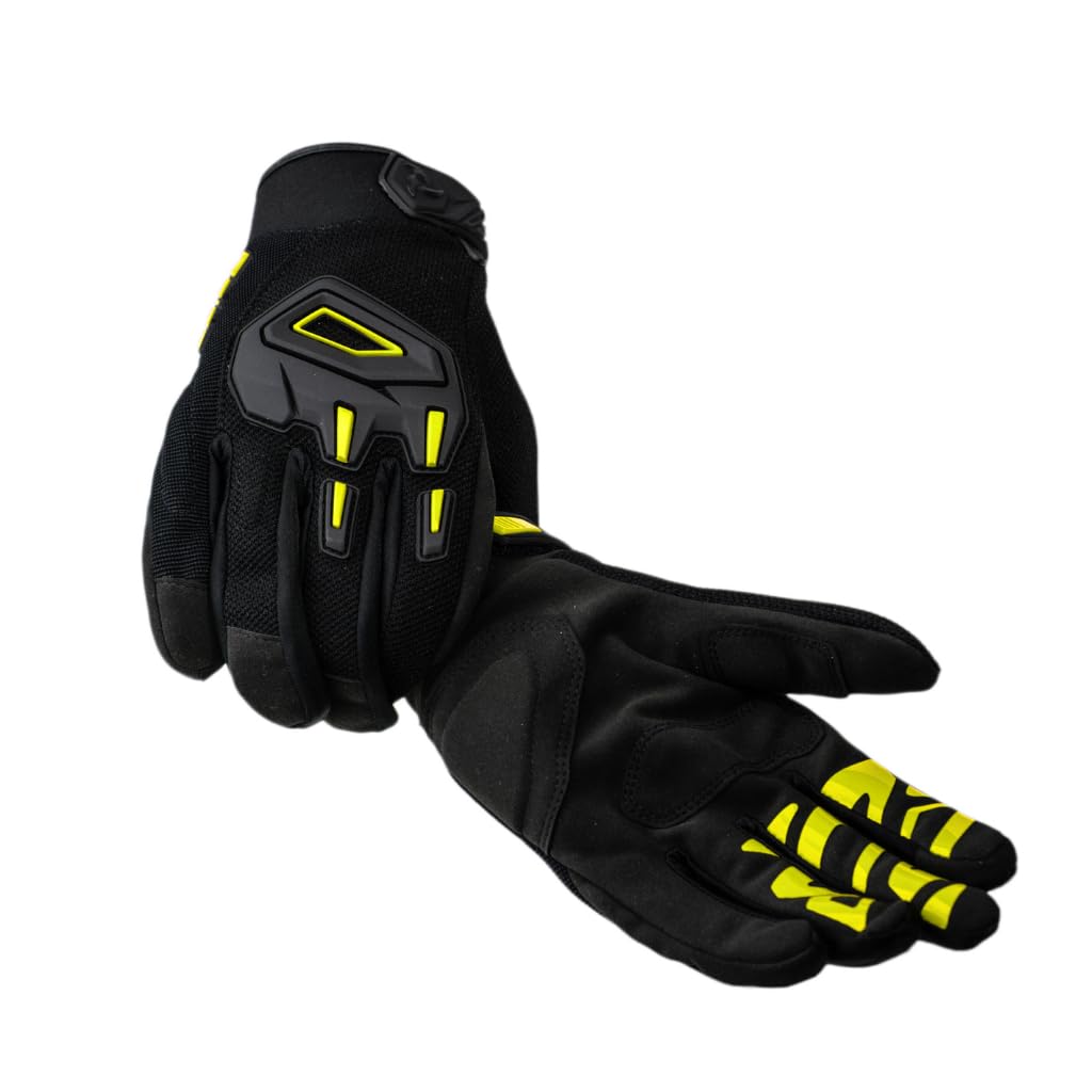 Raida Avantur 2.0 Motorcycle Gloves | Vegan Friendly | Enhanced Knuckle Protection | Touchscreen Compatible | Lightweight & Comfortable | Ideal for Daily Commute & Weekend Rides | Hiviz Black