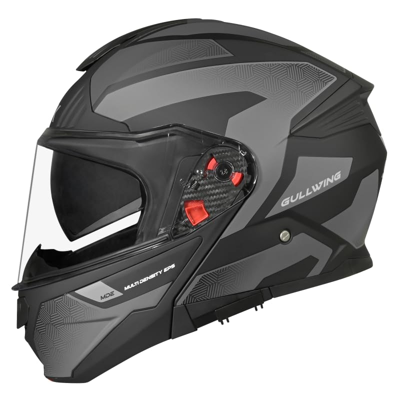 SMK Gullwing Sonic | GL266 gloss black flip up  Motorcycle Helmet, Flip-Up Dual Visor, ISI DOT ECE 22.06 Certified