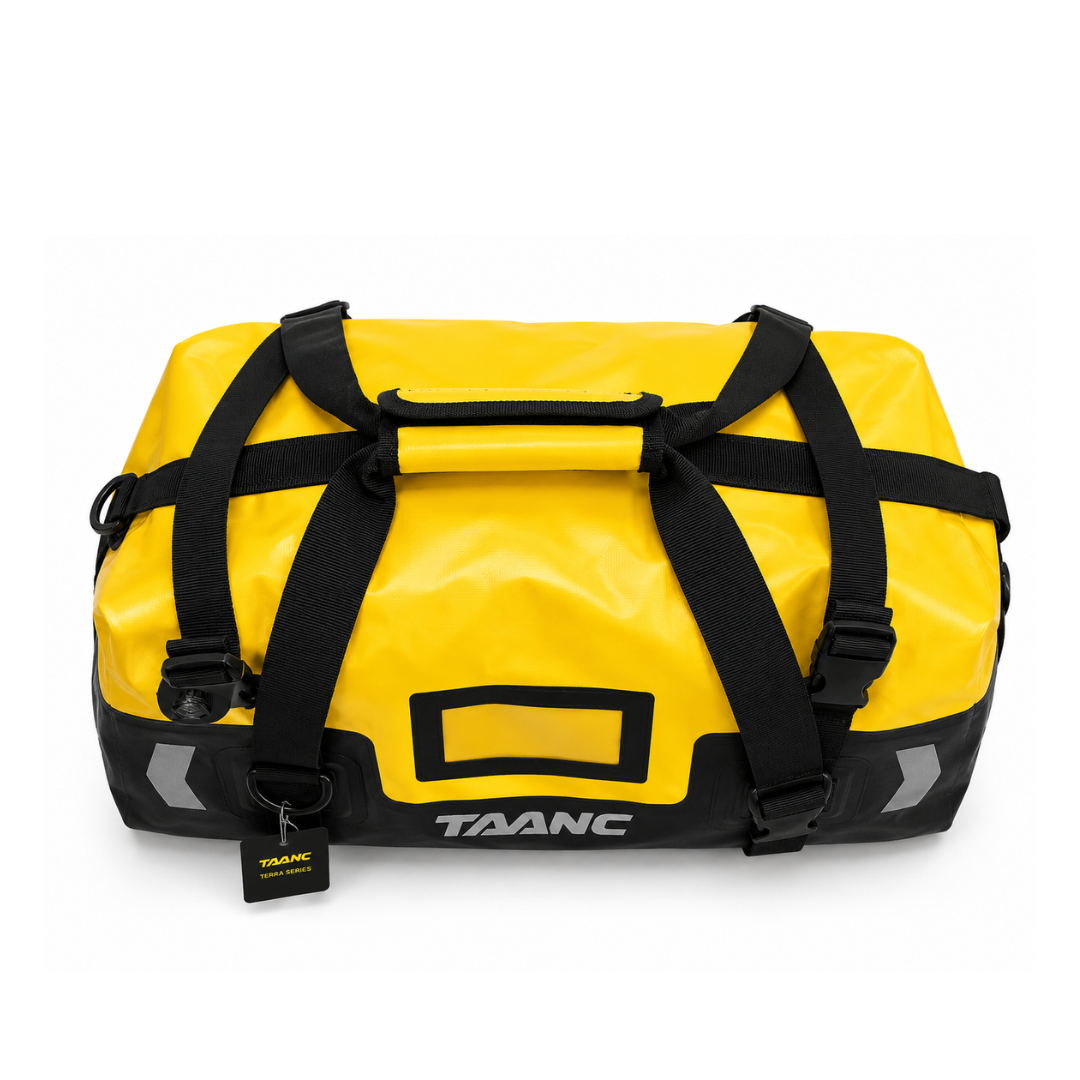 TAANC 40L Waterproof Motorcycle Tail Bag for Bike Touring, Adventure Riding, Camping & Travel | Universal Rear Seat Luggage | Terra Series | Yellow Black