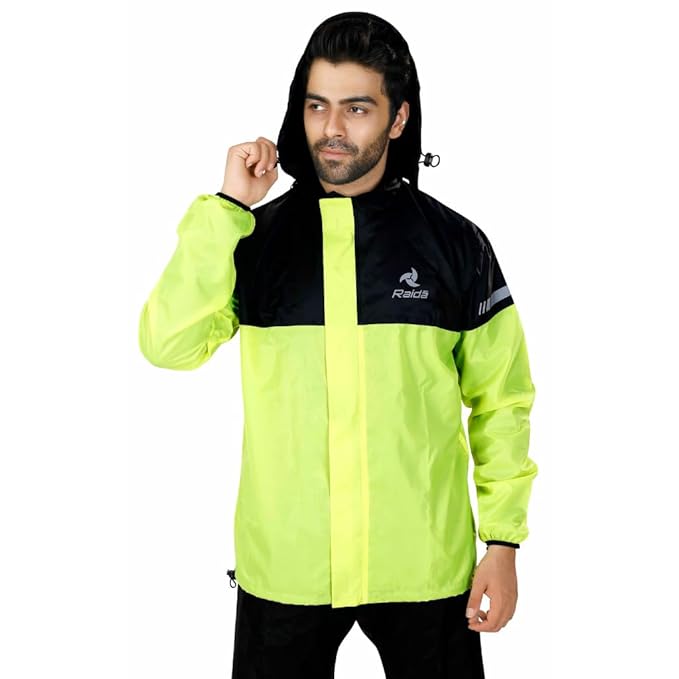Raida Drymax 10K Rain Jacket | 10,000mm Waterproof | Mesh Lining for Ventilation | Removable Hoodie | Adjustable Fit | Lightweight | Ideal for Riding & Outdoor Use