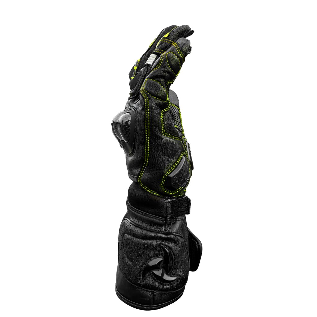 Raida AeroPrix Carbon Edition Motorcycle Gloves | Knox™ SPS Palm Sliders | Dual Wrist Closure | Carbon Fiber Knuckles (Hiviz)