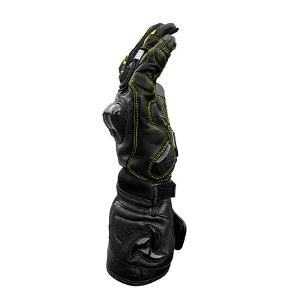 Raida AeroPrix Carbon Edition Motorcycle Gloves | Knox™ SPS Palm Sliders | Dual Wrist Closure | Carbon Fiber Knuckles (Hiviz)