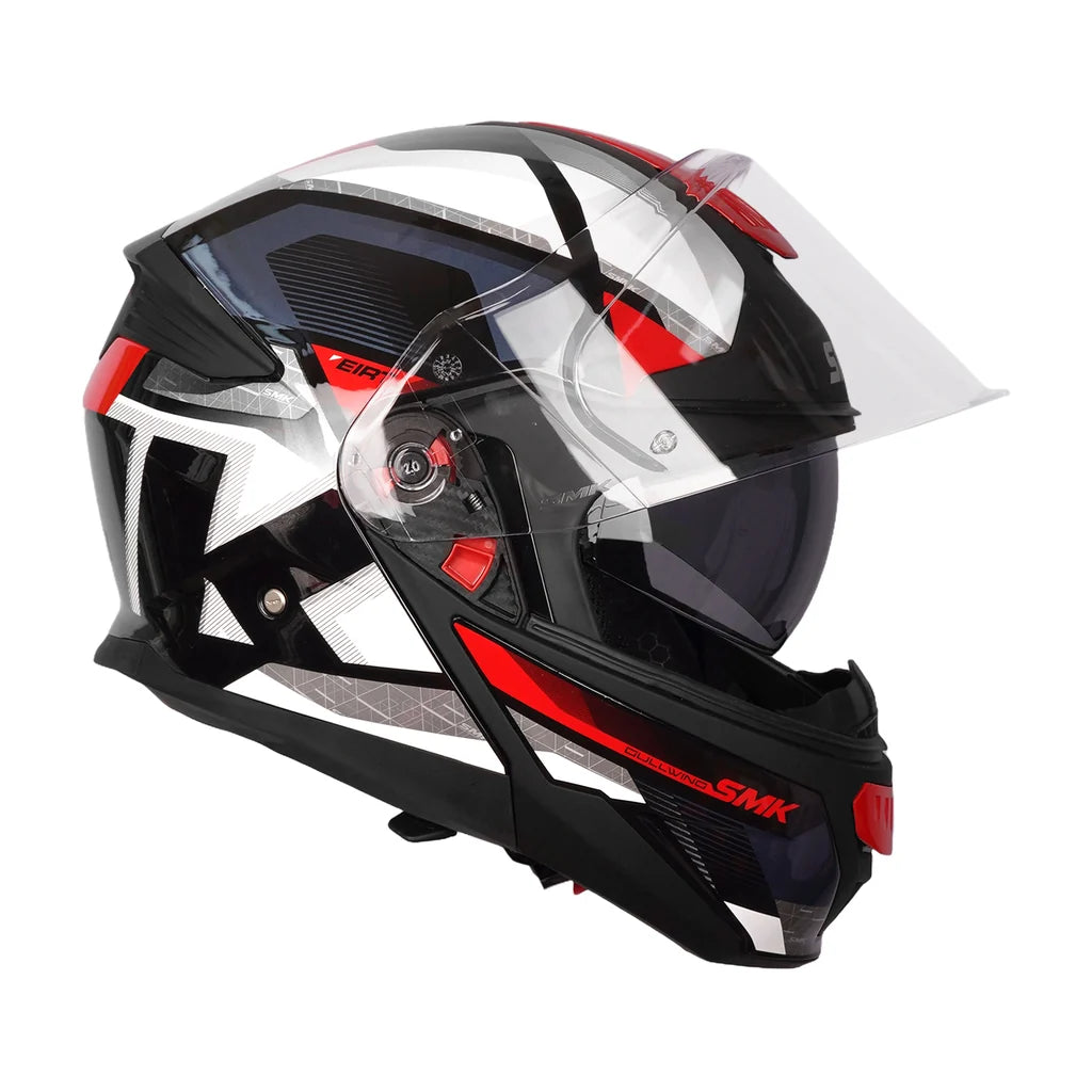 SMK Helmets - Gullwing Venture - Gloss Red black- Dual Visor Flip Up Helmet ( GL213 )