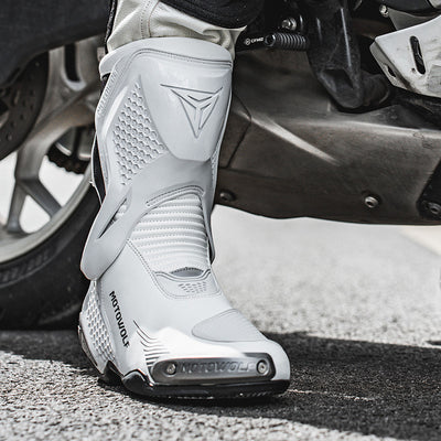 MOTOWOLF BO1 Racing Motorcycle Riding Boots for Unisex | Reinforced Protection, Anti-Slip Sole, All-Weather Riding Boots - WHITE