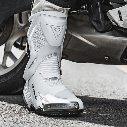 MOTOWOLF BO1 Racing Motorcycle Riding Boots for Unisex | Reinforced Protection, Anti-Slip Sole, All-Weather Riding Boots - WHITE