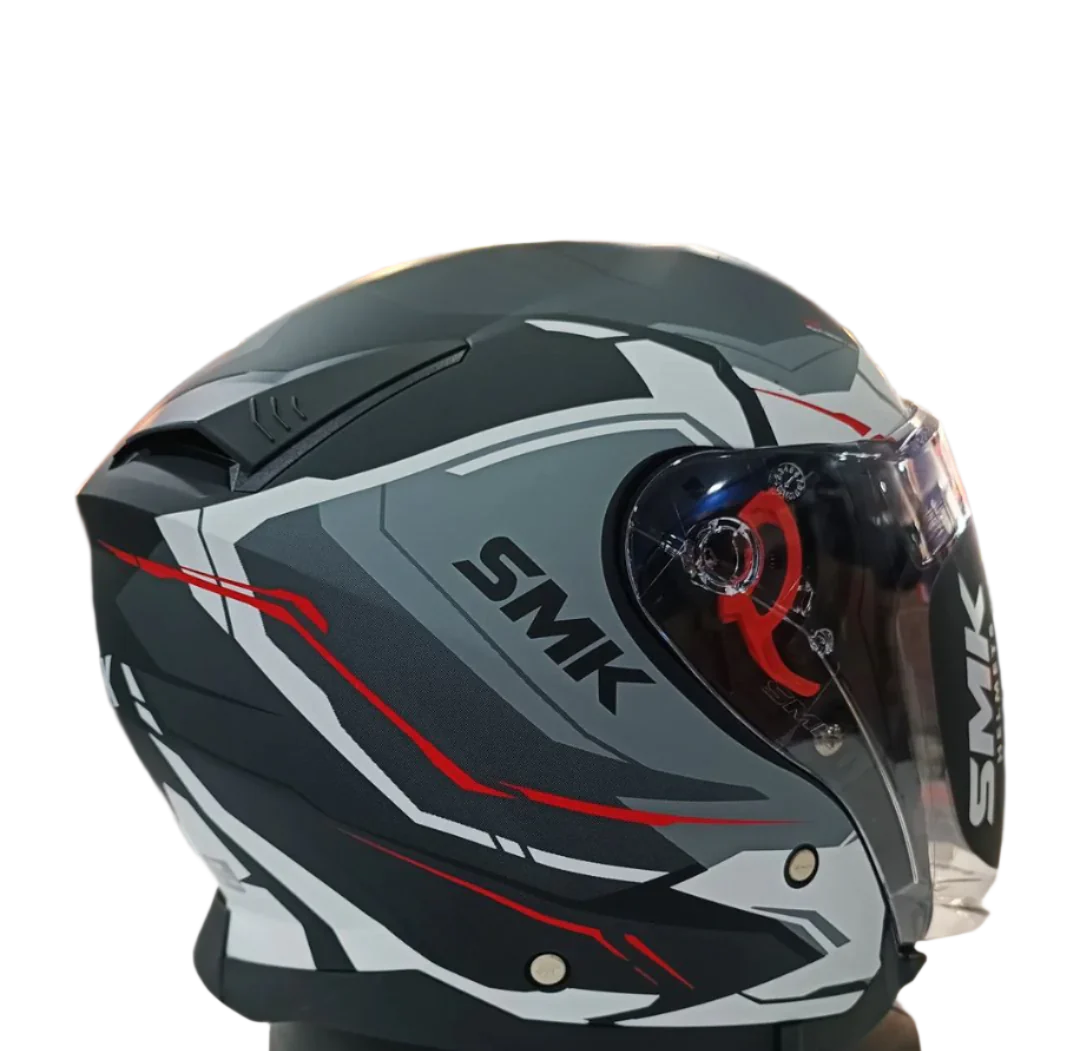SMK GTJ ESCAPE open face half helmet - Matt Grey White Red | DOT | ECE 22. O6 Certified | MA213 helmet highlight 