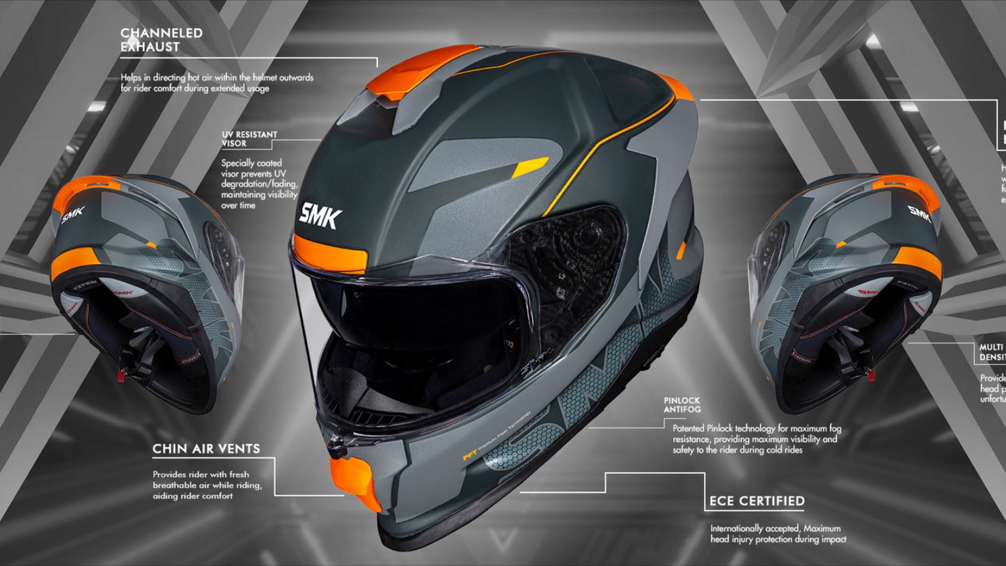 SMK Titan Firefly | Matt Grey black orange | ( MA667 ) Helmet