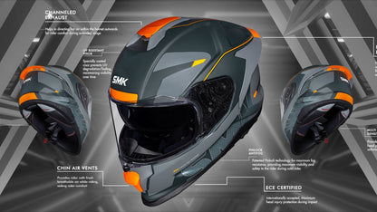 SMK Titan Firefly | Matt Grey black orange | ( MA667 ) Helmet
