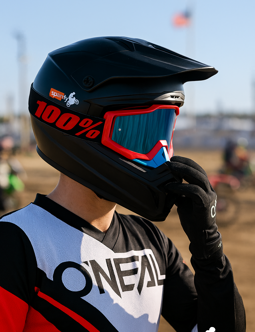 100% | Motocross & mountain biking Goggles|  Red Black ( blue nose ) blue tinted - 1 YEAR WARRANTY