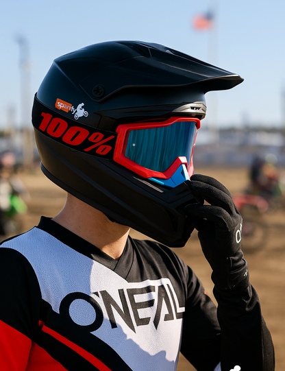 100% | Motocross & mountain biking Goggles|  Red Black ( blue nose ) blue tinted - 1 YEAR WARRANTY