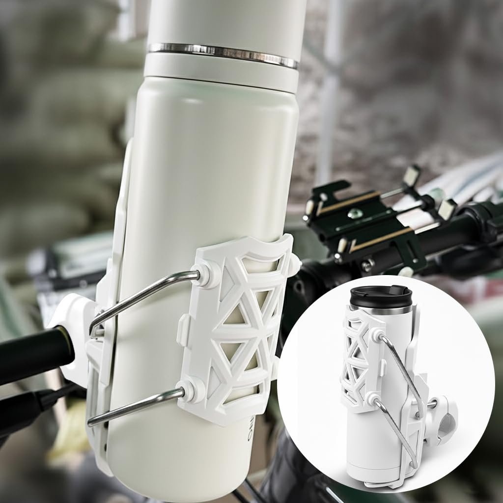 CAGE SERIES - Motorcycle Water Bottle Adjustable Rack/Holder  2.0 | 360° Rotation Adjust - ( UNIVERSAL) - PEARL WHITE