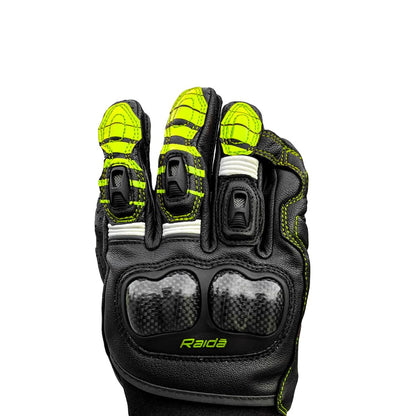 Raida AeroPrix Carbon Edition Motorcycle Gloves | Knox™ SPS Palm Sliders | Dual Wrist Closure | Carbon Fiber Knuckles (Hiviz)
