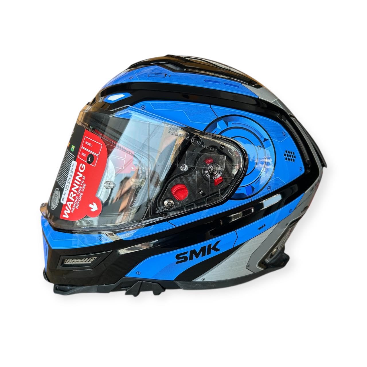 SMK Agnar Cyborg Full Face Dual Visor Helmet, ISI DOT ECE 22.06 Certified | GL 265 GLOSSY BLUE BLACK
