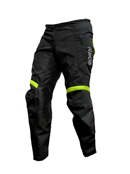 Raida Trailcraft Off-Road Pants | Mx & Trail Ride | Lightweight | Abrasion-Resitant Fabric | Heat Sheild Panel |  ( Black/Hiviz), Men, Slim Fit Mid Rise