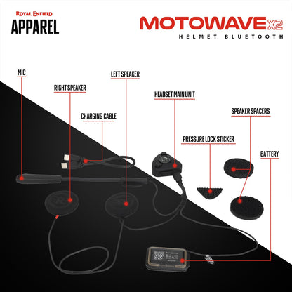 Royal Enfield Motowave X2 Helmet Bluetooth |with Bluetooth 5.3 | Enhanced Noise Filtering |Voice-Audio tech | 16+ Hours Playback Time | IP67 Waterproof Protection | Black One Size