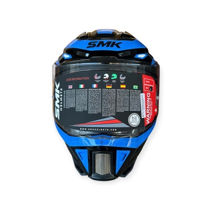 SMK Agnar Cyborg Full Face Dual Visor Helmet, ISI DOT ECE 22.06 Certified | GL 265 GLOSSY BLUE BLACK