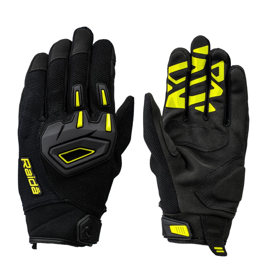 Raida Avantur 2.0 Motorcycle Gloves | Vegan Friendly | Enhanced Knuckle Protection | Touchscreen Compatible | Lightweight & Comfortable | Ideal for Daily Commute & Weekend Rides | Hiviz Black