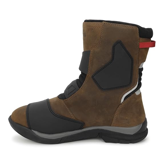 Royal Enfield WANDERER BOOTS | Waterproof Leather | TPR Heel Ankle Toe Protection | Anti-Skid Rubber Sole | Gear Shift Pad | Removable PU Insole | Dual Fastener Clips | Night Reflectors | TAN Size 7