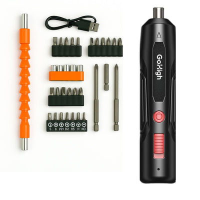 GoHigh PowerPlus Electric Screwdriver – 32 Bits, 4.2V Cordless, 1Hour Fast Charge, Auto Torque, Magnetic Grip | Ideal for Furniture, Electronics & DIY | 1Year Warranty