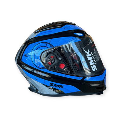 SMK Agnar Cyborg Full Face Dual Visor Helmet, ISI DOT ECE 22.06 Certified | GL 265 GLOSSY BLUE BLACK