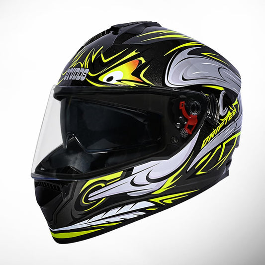 Studds Drifter D4 Isi and Dot Certified Full Face Graphic Helmet for Men and Women with Inner Sun Visor and Spoiler (Black N5 Yellow)