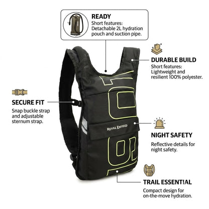 ROYAL ENFIELD WATER TRAIL BACKPACK WITH 2L HYDRATION BLADDER - BLACK