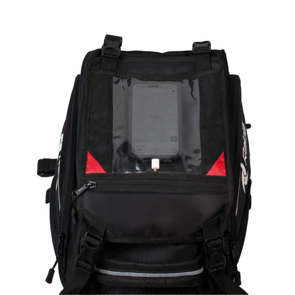 Raida Compass K28 Motorcycle Tank Bag | 23L + 5L Expandable | Detachable GPS Pocket | Hydration Bladder Compatible | Backpack Convertible | 1680D Ballistic Fabric | Strong Magnetic Mounting