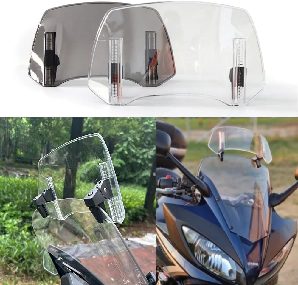 JCF (T2) MOTORCYCLE WINDSHIELD EXTENDER (ADJUSTABLE SPOILER CLAMP ON WINDSHIELD DEFLECTOR)- CLEAR