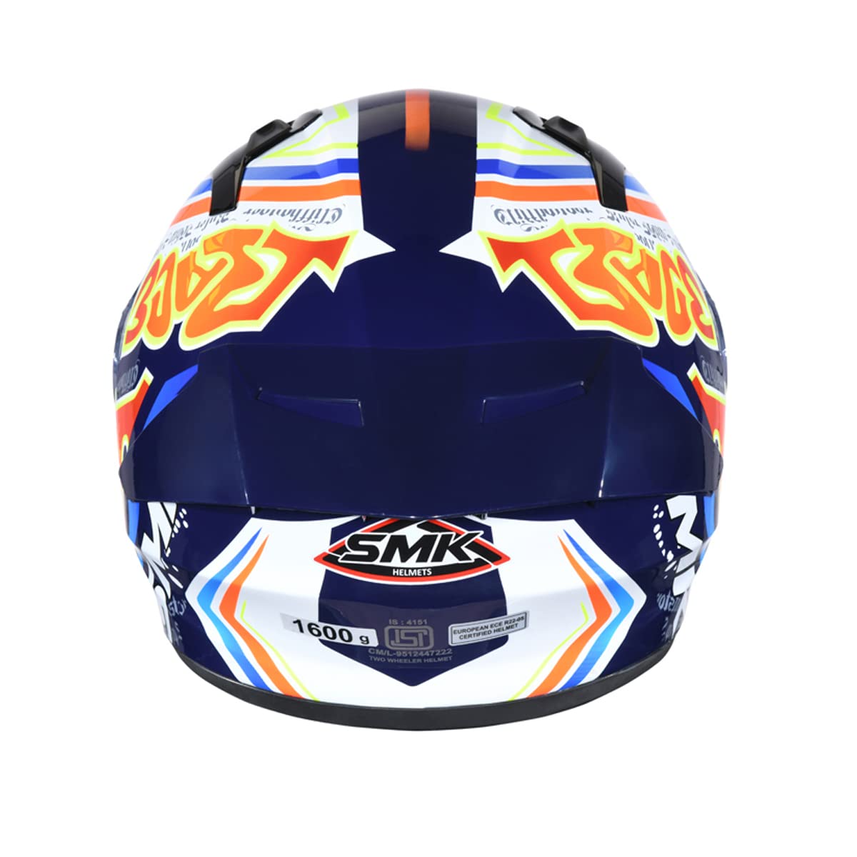 SMK Stellar Sports Graffiti Full FACE Helmet with PINLOCK Fited (GL537)-| Blue Red Orange helmet highlight 