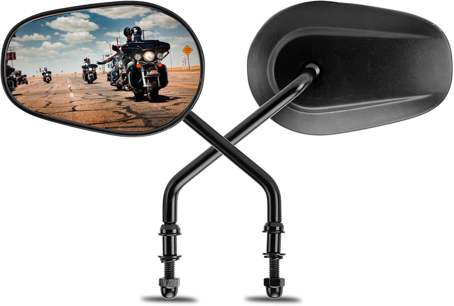 Black Oval Rear View Side Mirrors – Short Stem, Aluminum, Fits Harley Davidson
