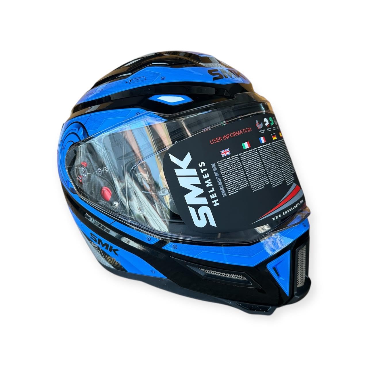 SMK Agnar Cyborg Full Face Dual Visor Helmet, ISI DOT ECE 22.06 Certified | GL 265 GLOSSY BLUE BLACK