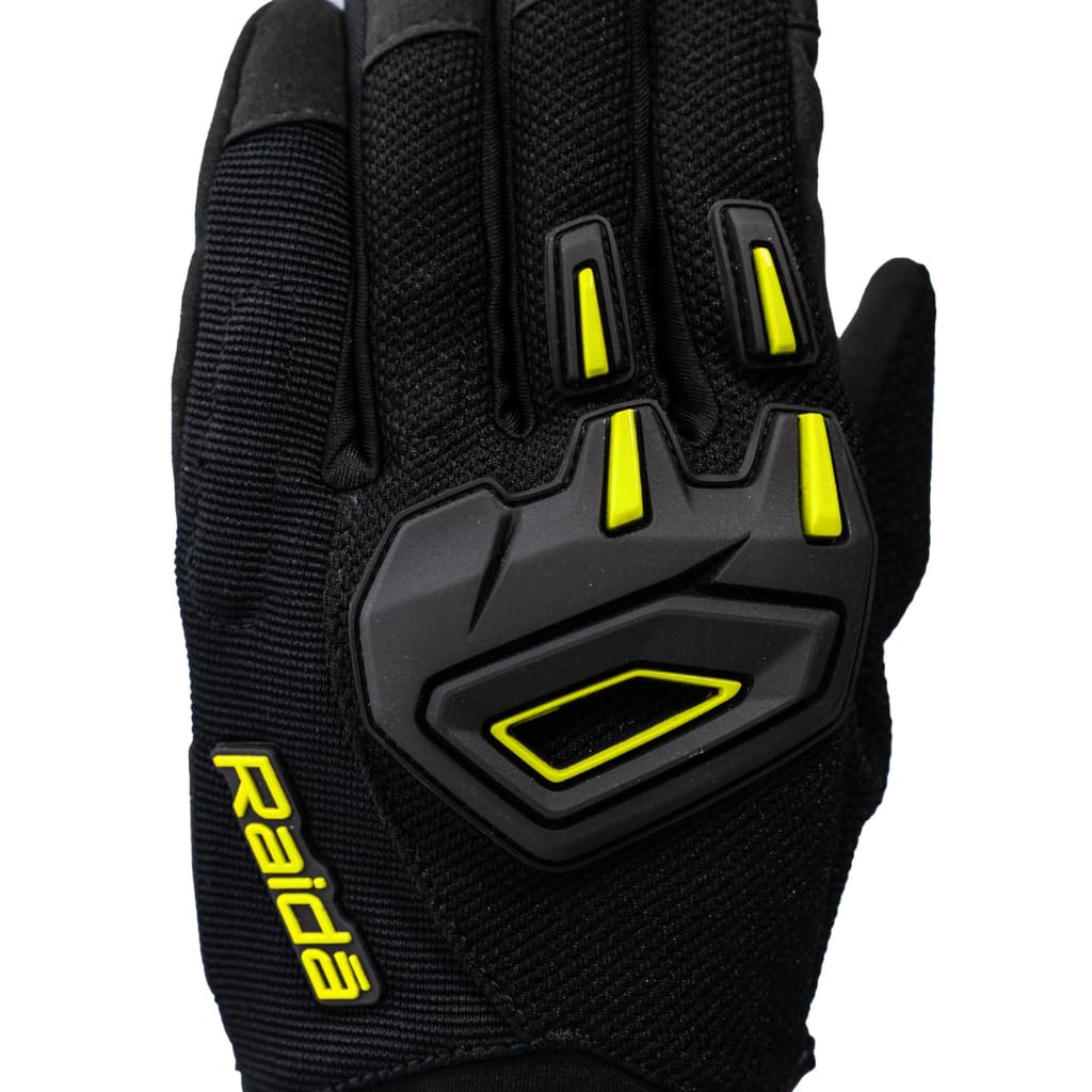 Raida Avantur 2.0 Motorcycle Gloves | Vegan Friendly | Enhanced Knuckle Protection | Touchscreen Compatible | Lightweight & Comfortable | Ideal for Daily Commute & Weekend Rides | Hiviz Black