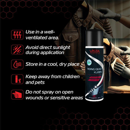 Vista Auto Care Riding Gear Kleen 450 ml | Riding Gear Cleaner Foam Spray | Antibacterial | For Bike Helmet, Jackets, Pants, Gloves, Shoes | Removes Dirt & Odor | Refreshing Mint Fragrance