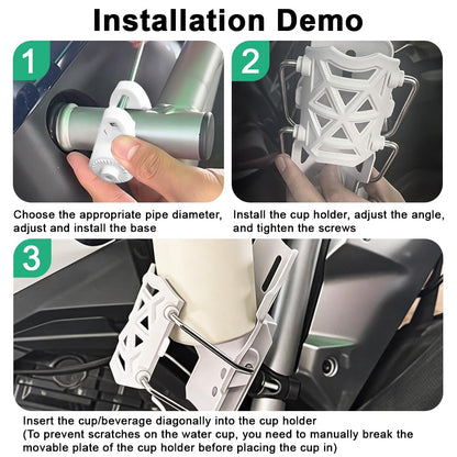 CAGE SERIES - Motorcycle Water Bottle Adjustable Rack/Holder  2.0 | 360° Rotation Adjust - ( UNIVERSAL) - PEARL WHITE