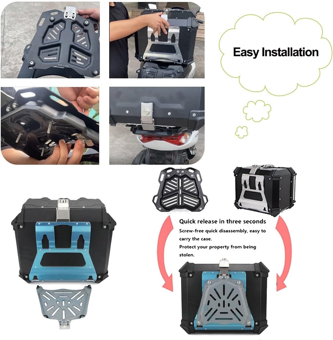 LGP rainbow large capacity aluminium top box 45 ltrs (fits all motorcycle) - color plating premium top box