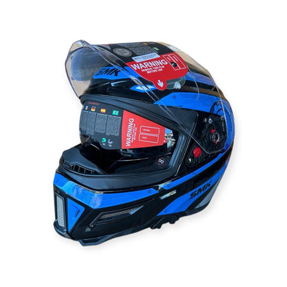 SMK Agnar Cyborg Full Face Dual Visor Helmet, ISI DOT ECE 22.06 Certified | GL 265 GLOSSY BLUE BLACK