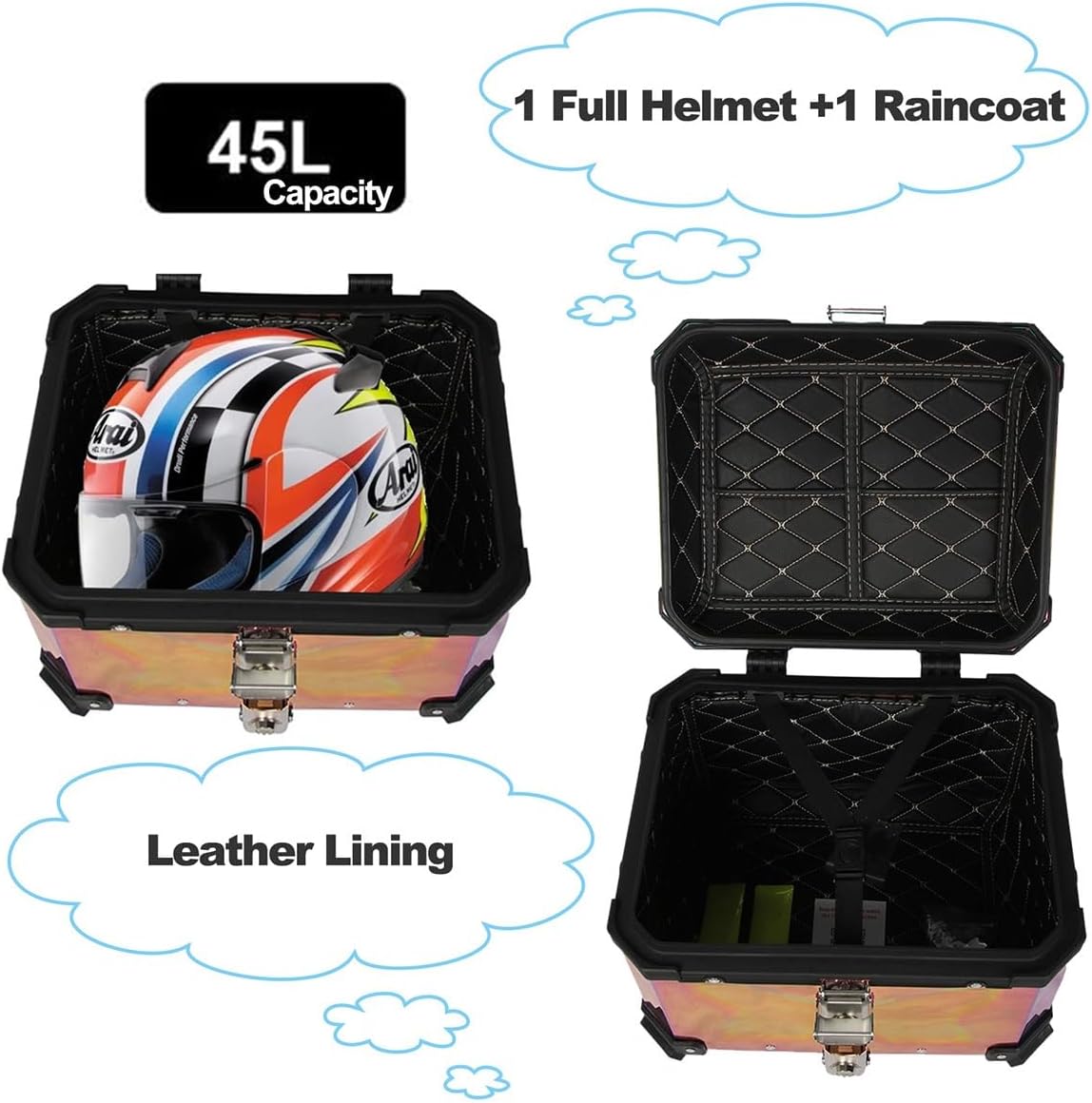 LGP rainbow large capacity aluminium top box 45 ltrs (fits all motorcycle) - color plating premium top box