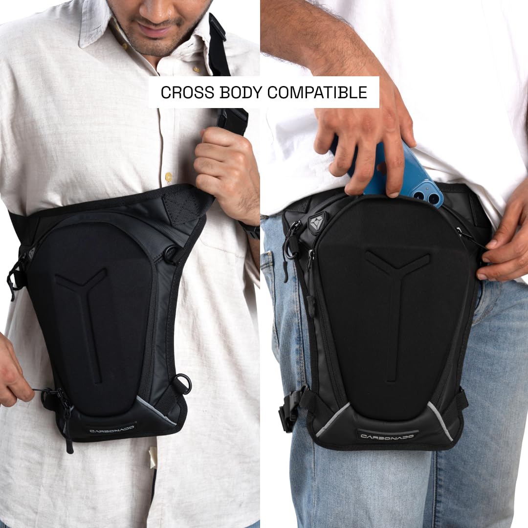 Carbonado Turtle Unisex Waist Bag | Multipurpose Utility Waist Pouch | Cross Body | Strap to Leg or Hip | for Motorcycling, Outdoor, Hiking, Adventure and Travel - BLACK