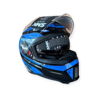 SMK Agnar Cyborg Full Face Dual Visor Helmet, ISI DOT ECE 22.06 Certified | GL 265 GLOSSY BLUE BLACK