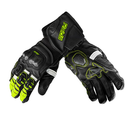 Raida AeroPrix Carbon Edition Motorcycle Gloves | Knox™ SPS Palm Sliders | Dual Wrist Closure | Carbon Fiber Knuckles (Hiviz)