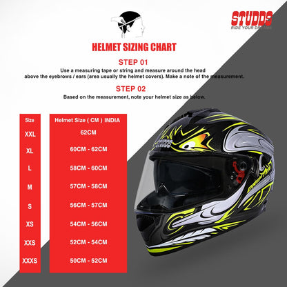 Studds Drifter D4 Isi and Dot Certified Full Face Graphic Helmet for Men and Women with Inner Sun Visor and Spoiler (Black N5 Yellow)