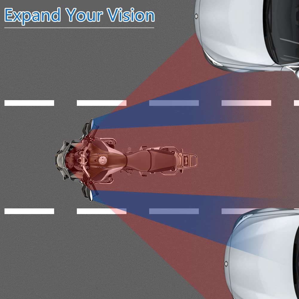 Motorcycle Rearview Mirror, 180 Degree Wide Angle Safety 180 Degree Rear View Mirror | Blind Spot Side Mirror | for Motorcycle Cruiser Sport Bike Street Bike Scooter