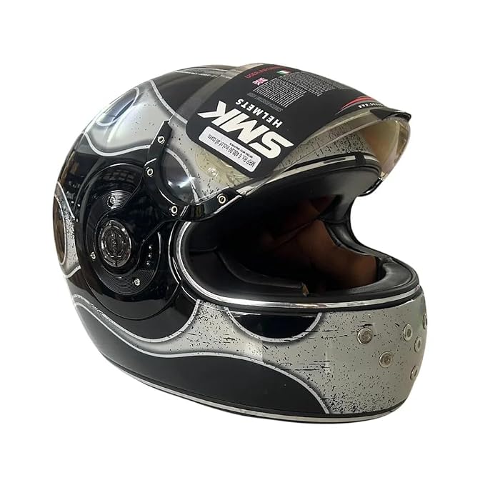 SMK Retro Inferno Helmet - Glossy Black Grey - GL266 - ECE 22.06 Certified