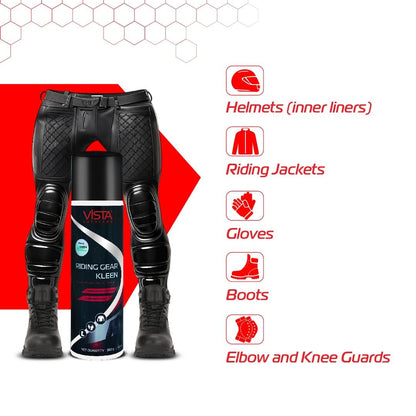 Vista Auto Care Riding Gear Kleen 450 ml | Riding Gear Cleaner Foam Spray | Antibacterial | For Bike Helmet, Jackets, Pants, Gloves, Shoes | Removes Dirt & Odor | Refreshing Mint Fragrance