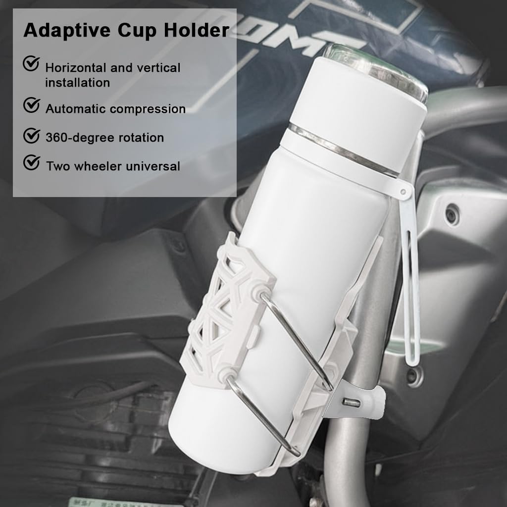 CAGE SERIES - Motorcycle Water Bottle Adjustable Rack/Holder  2.0 | 360° Rotation Adjust - ( UNIVERSAL) - PEARL WHITE