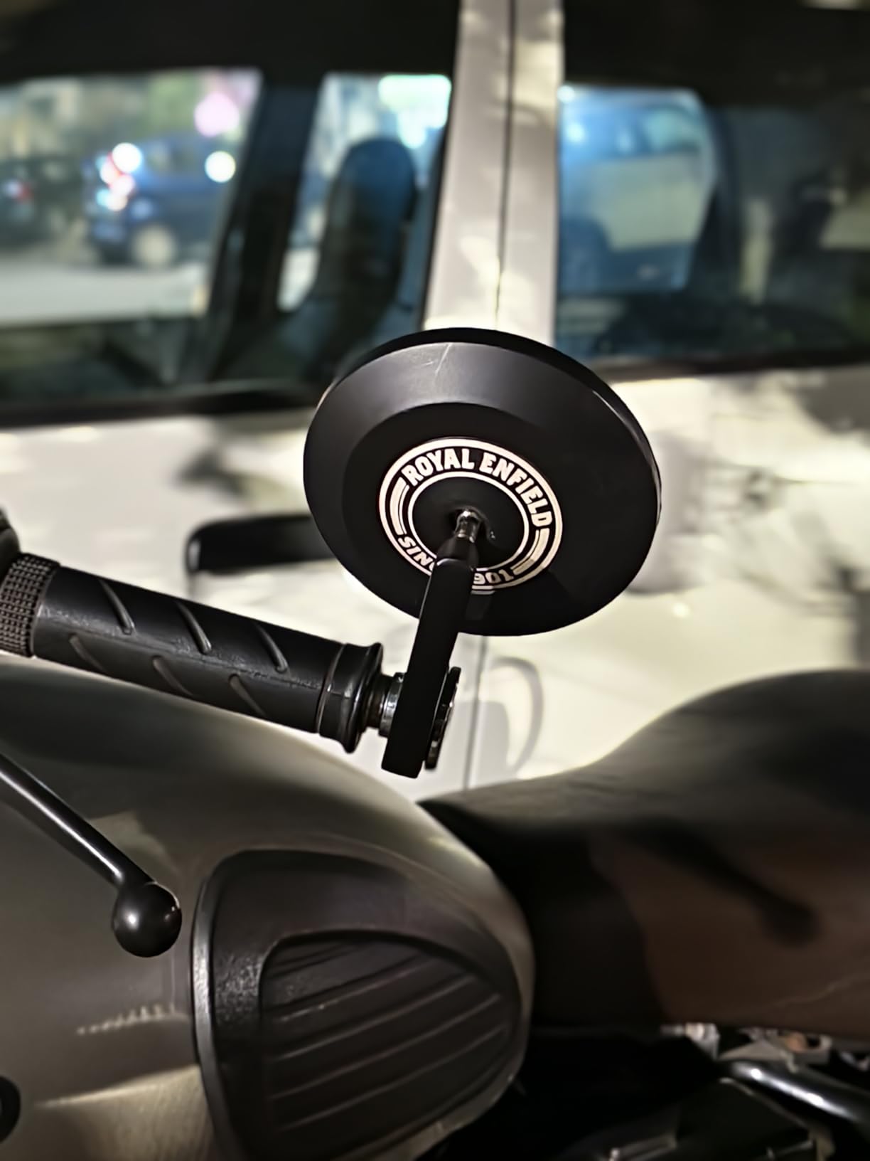 Handle Bar End Side Mirror ( New Edition ) For Royal Enfiled Guerrilla 450 & Continental GT 650, Interceptor 650, Bear 650, Classic 650, Super Meteor 650,Classic 350, Hunter 350, Meteor 350, Goan Classic 350 Round Mirrors