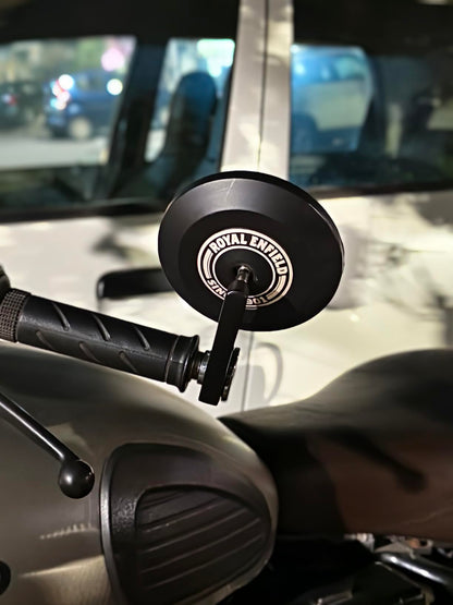 Handle Bar End Side Mirror ( New Edition ) For Royal Enfiled Guerrilla 450 & Continental GT 650, Interceptor 650, Bear 650, Classic 650, Super Meteor 650,Classic 350, Hunter 350, Meteor 350, Goan Classic 350 Round Mirrors