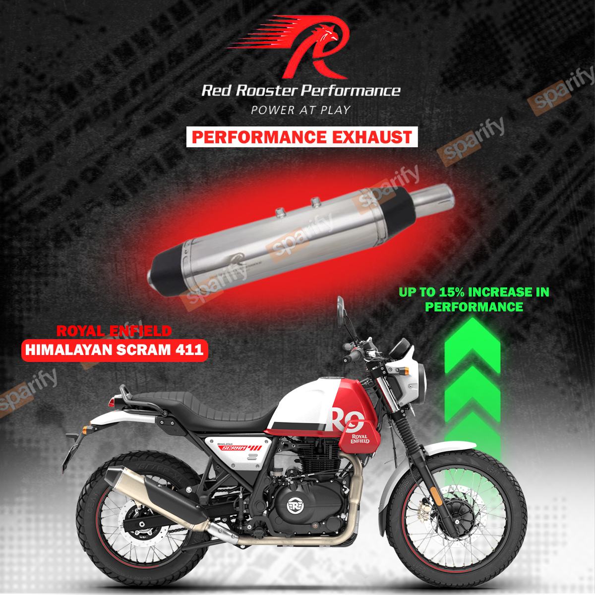 Royal Enfield Himalayan Scram 411 Red Rooster Performance Vertex Exhau