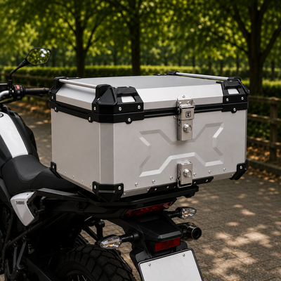 TAANC CORE Top Box Aero Silver - 65L | Aluminium X Type Motorcycle Storage Box